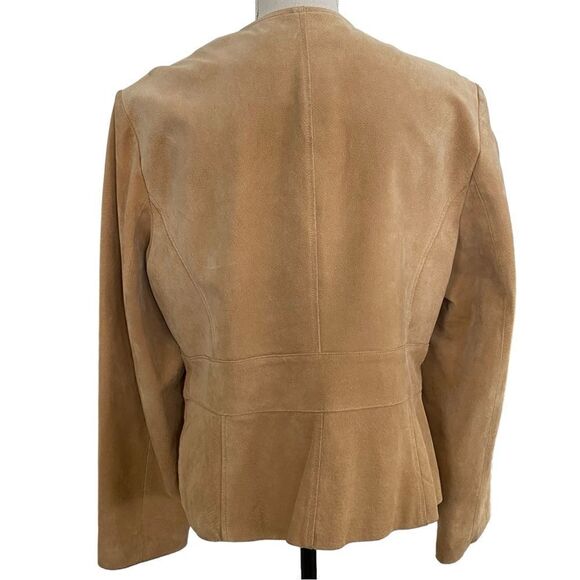 Bandolino Carmel Tan Suede 100% Leather Embroidered Blazer Jacket Size 16 - Picture 3 of 10